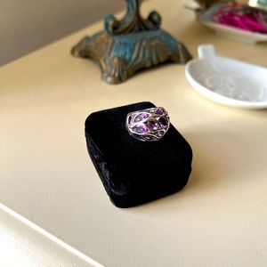 Sterling & amethyst ring | petal and vine twist design